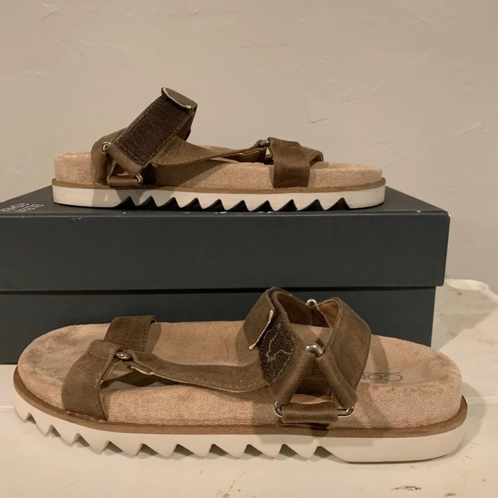 Corkys Make It A Go Sandals Womens 7 Brown Good Platform Sawtooth Strap‎